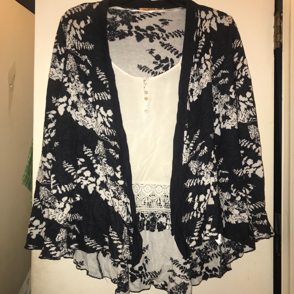 Navy and White Floral Cardigan